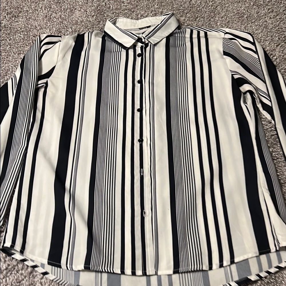 Match Striped Button-Up Blouse - Picture 2 of 5